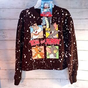 Tom & Jerry Graphic Splatter Crop Sweatshirt Shirt Top Size SP, M, L